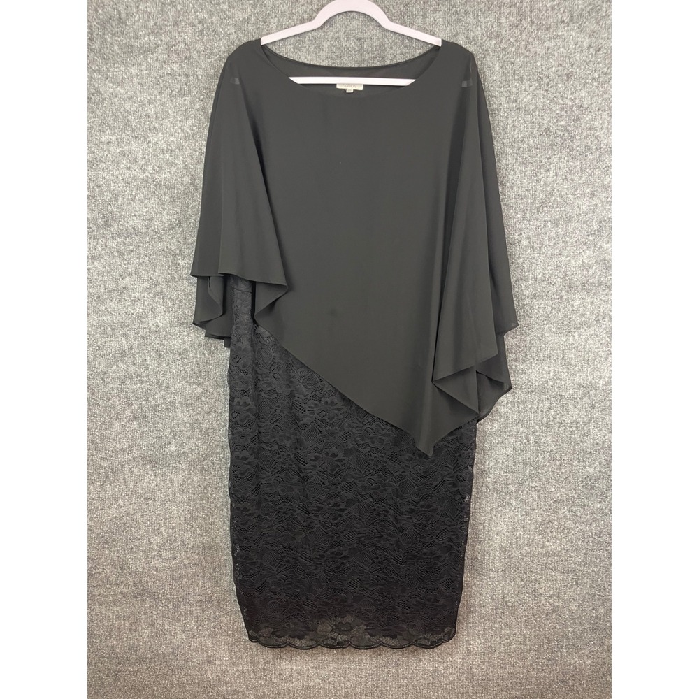 Pinup Fashion Lace Overlay Dress Women 20 Black‎ Chiffon Cape Sheath Formal